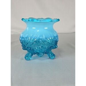 VTG Sowerby Blue Opalescent Piasa Bird Rose Glass Bowl 4.5 Inches Tall.